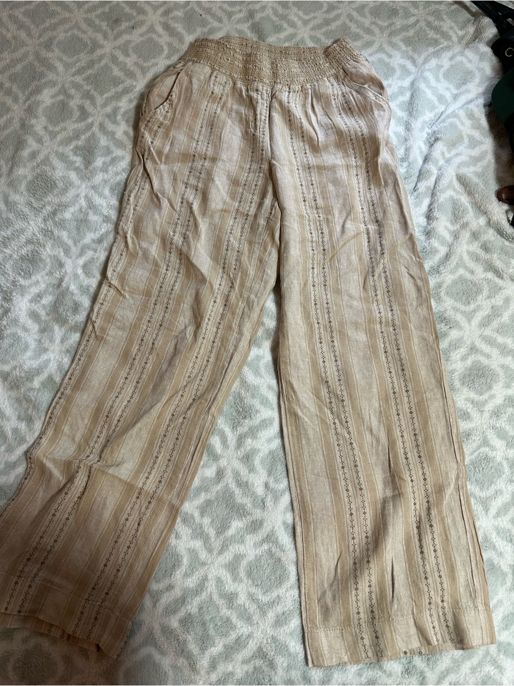 Briggs New York Beige Striped Wide-Leg Pants
